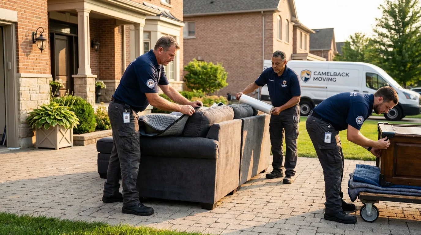 Large estate moving crew wrapping furniture in Bridgeport, NY